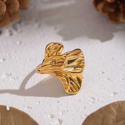 Flower 304 Stainless Steel Cuff Rings for Women RJEW-Z123-01G-1