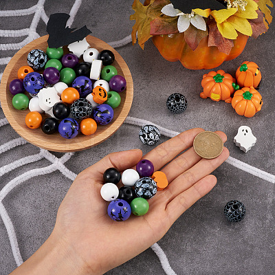 17 Style Painted Natural Wood Beads WOOD-KS0001-17-1