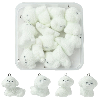 4Styles 8Pcs Flocking Resin Cute Puppy Pendants RESI-YW0003-43B-1