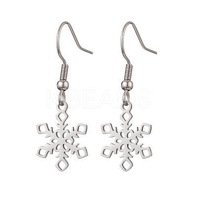 Non-Tarnish Hollow Christmas Snowflake 201 Stainless Steel Dangle Earrings for Women EJEW-JE05875-1
