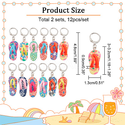 12Pcs 12 Colors Handmade Polymer Clay Sandy Beach Shoe Locking Stitch Marker HJEW-PH01561-1