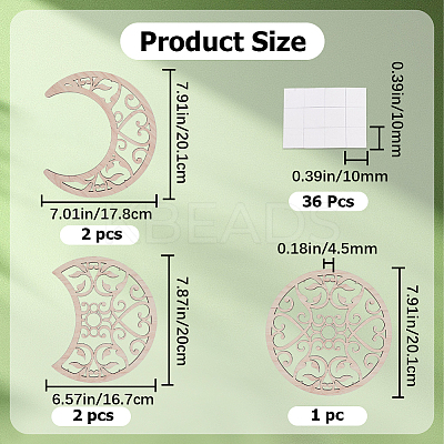 Wooden Moon Phase Decor Wall Decorations Set AJEW-WH0258-790C-1