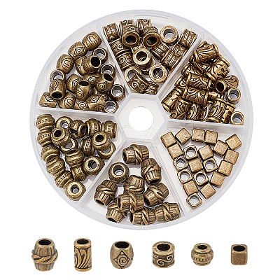 110Pcs 6 Style Tibetan Style Zinc Alloy European Beads TIBEB-NB0001-27-1