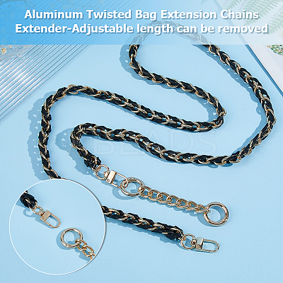 1Pc Black PU Leather Alloy Purse Chains FIND-HS0001-91G-1