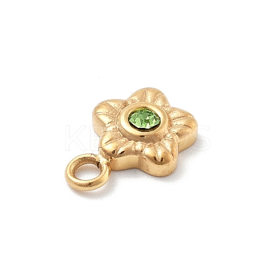 Flower 304 Stainless Steel Rhinestone Charms STAS-L283-29G-1