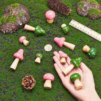 4 Sets 2 Colors Mini Mushroom Wood Display Ornaments AJEW-CP0005-44-1