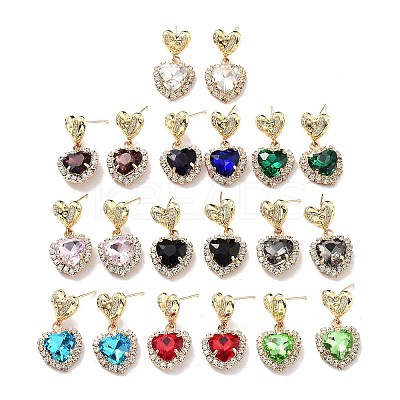 Heart Light Gold Brass Micro Pave Cubic Zirconia Stud Earrings EJEW-Q800-50KCG-1