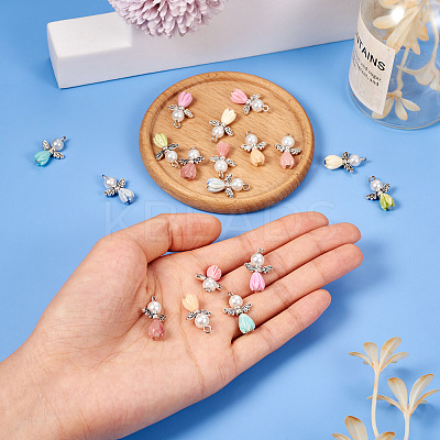 18Pcs 9 Colors Resin & Glass Pearl Angel Pendants FIND-TA0004-23-1