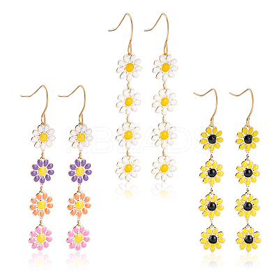 3 Pairs 3 Colors Enamel Daisy Flower Dangle Earrings EJEW-AN0001-41-1