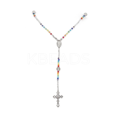 Glass Beaded Rosary Bead Necklaces NJEW-JN04326-1