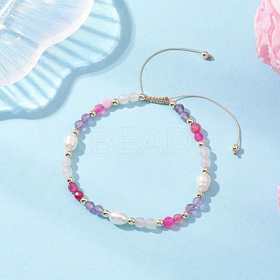 Natural Carnelian & Agate & Rose Quartz & & Cultured Freshwater Pearl Beads Braided Bead Bracelets for Women BJEW-JB12666-03-1