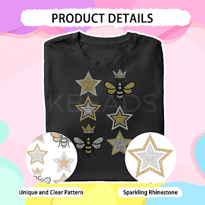 Star Crown Bees Glass Hotfix Rhinestone DIY-WH0303-288-1