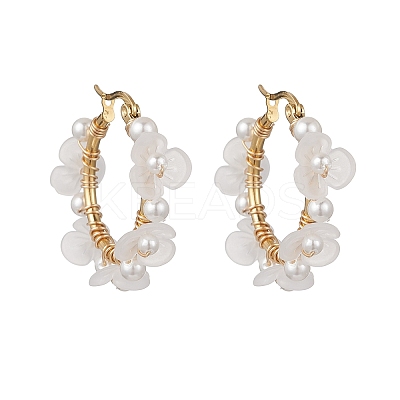 Shell Pearl & Acrylic Beaded Flower Hoop Earrings EJEW-TA00747-1