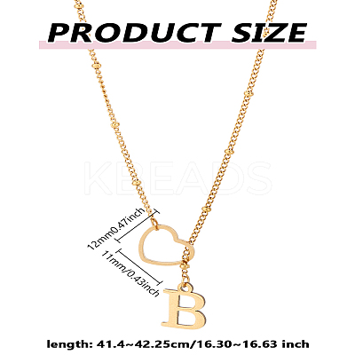 1Pc Letter & Heart Stainless Steel Lariat Necklaces for Women NJEW-LP0002-87G-B-1