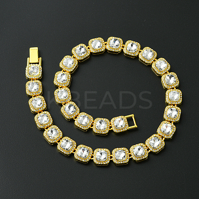 1Pc Zinc Alloy Pave Square Clear Glass Tennis Necklaces for Womem NJEW-SP0001-07G-1