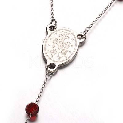Cross 304 Stainless Steel Rosary Beaded Necklaces NJEW-L414-37B-1