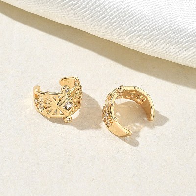 C-Shaped with Rhombus Brass Micro Pave Clear Cubic Zirconia Cuff Earrings EJEW-L316-01G-03-1