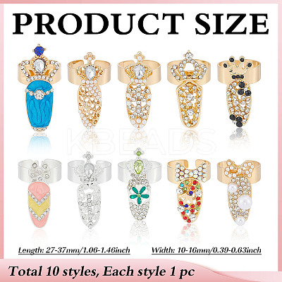 10Pcs 10 Styles Alloy Women Fingernail Rings MRMJ-ME0001-22-1