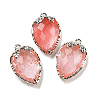Cherry Quartz Glass Faceted Pendants G-M431-06P-12-1