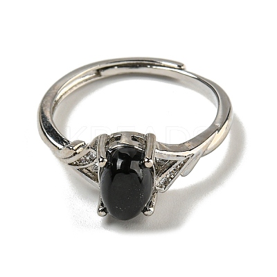 Oval Natural Dyed & Heated Black Agatee Adjustable Rings RJEW-Q818-01P-06A-1