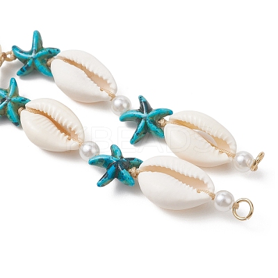 Natural Cowrie Shell & Starfish Dyed Synthetic Turquoise & Round Imitation Pearl Braided Bead Bracelet Making AJEW-JB01532-1