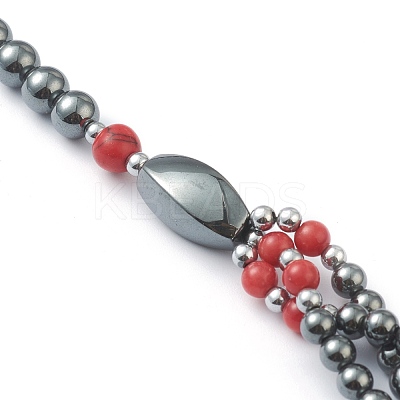 Non-Magnetic Synthetic Hematite & Turquoise Beades 3 Layer Necklaces NJEW-J058-01A-01-1