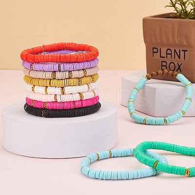 10Pcs 10 Colors Polymer Clay Heishi Beaded Stretch Bracelets BJEW-PH01445-1