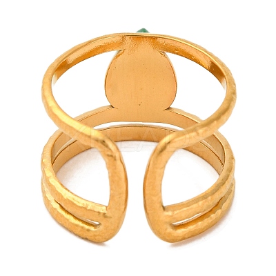 Teardrop Natural Dyed & Heated Green Onyx Agate Finger Rings RJEW-Q822-11G-1