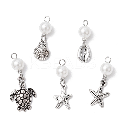 Ocean Themes Alloy & ABS Plastic Imitation Pearl Pendants PALLOY-JF03879-1