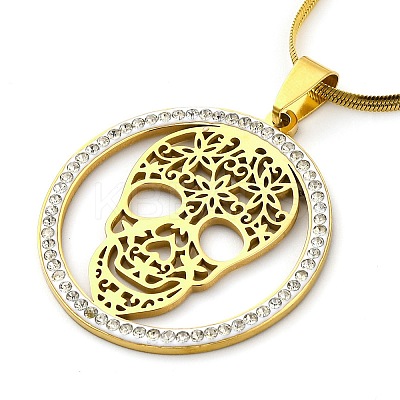 201 Stainless Steel Hollow Skull Pendant Necklaces NJEW-S007-25G-1