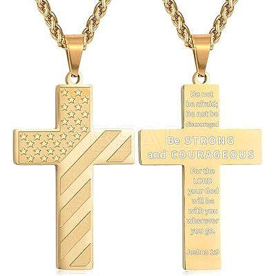 American Flag Bible Cross 304 Stainless Steel Pendant Necklaces for Men FS-WGFCD71-16-1
