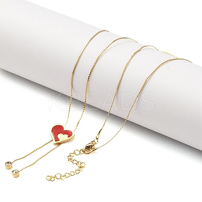 PVD Vacuum Plating 304 Stainless Steel Enamel Heart Pendant Necklaces NJEW-C063-04G-1