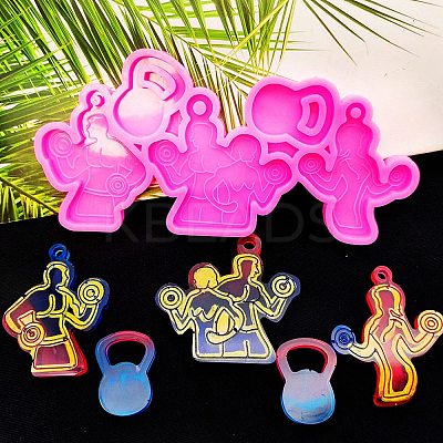 Fitness Theme Silicone Keychain Pendant Molds AJEW-M221-05-1