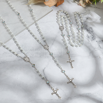 3Pcs 3 Colors Imitation Pearl Rosary Bead Necklaces NJEW-GO0001-17-1