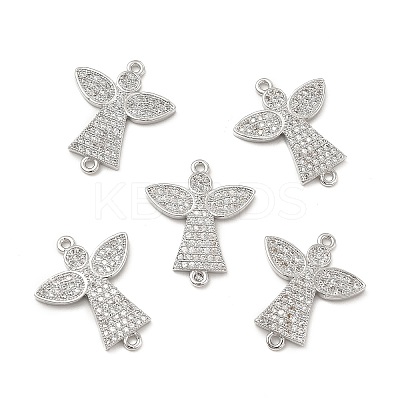 Brass Micro Pave Clear Cubic Zirconia Connector Charms KK-E068-VB265-1