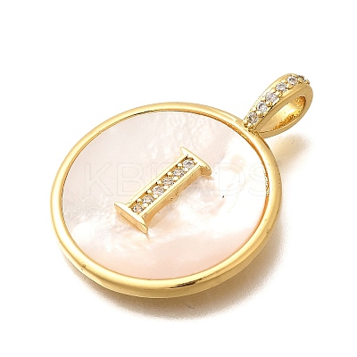 Rack Plating Brass Micro Pave Clear Cubic Zirconia Pendants with Shell KK-M309-42G-I-1
