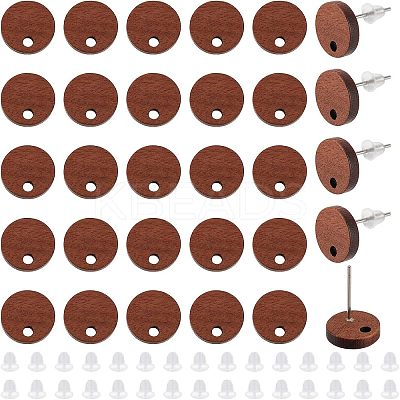 60Pcs Walnut Wood Stud Earring Findings MAK-NB0001-12-1
