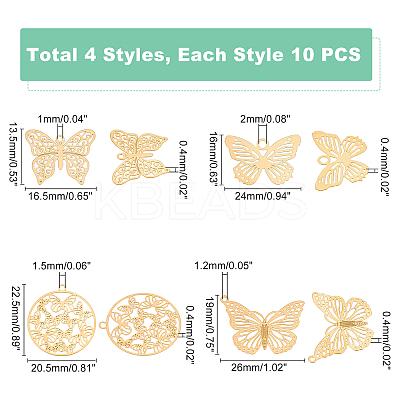 40Pcs 4 Style Rack Plating 201 Stainless Steel Filigree Pendants STAS-DC0007-49-1