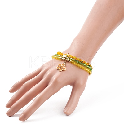 Round Glass Evil Eye Triple Layer Multi-strand Bracelet BJEW-JB08229-03-1