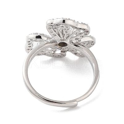 Rack Plating Brass Micro Pave Cubic Zirconia Adjustable Flower Rings RJEW-D025-19P-1