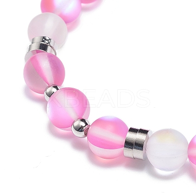Synthetic Moonstone & Brass Beaded Stretch Bracelet for Women BJEW-JB08845-1