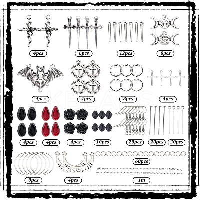 DIY Halloween Brass & Alloy Sword Cross Dangle Earring Making Kits DIY-SC0026-58-1