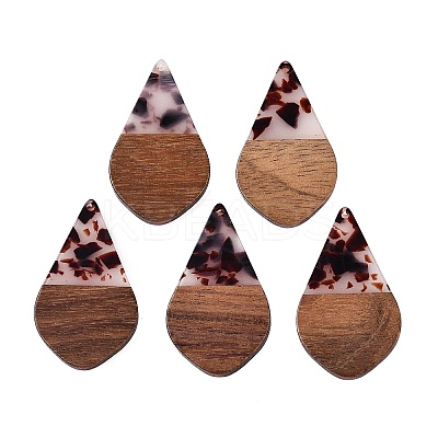 Transparent Resin and Walnut Wood Pendants RESI-T057-06B-1
