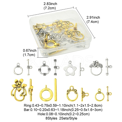 8 Styles Tibetan Style Alloy Toggle Clasps FIND-FS0002-43-1
