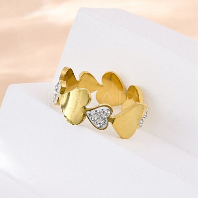 304 Stainless Steel with Rhinestone Finger Rings RJEW-Q020-15G-1