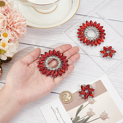 4Pcs 2 Styles Flower Alloy & Glass Shoe Buckle Clips AJEW-WR0002-32-1