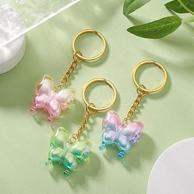 Butterfly UV Plating Rainbow Iridescent Acrylic Pendant Keychain KEYC-JKC00485-1