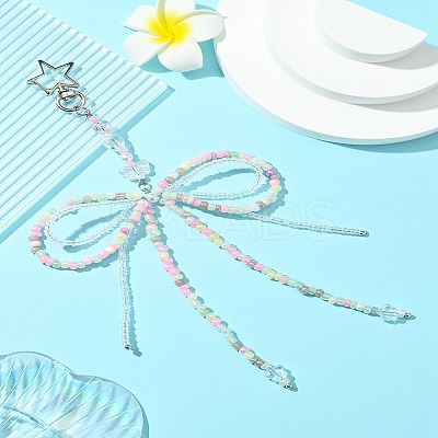 Bowknot Glass Seed & Acrylic Pendant Decoration HJEW-FZ00037-1
