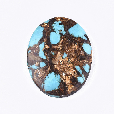 Assembled Natural Bronzite and Synthetic Turquoise Pendants G-S329-033-1