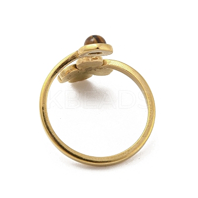 304 Stainless Steel with Natural Tiger Eye Ring Ion Plating(IP) RJEW-Z031-01E-02-1
